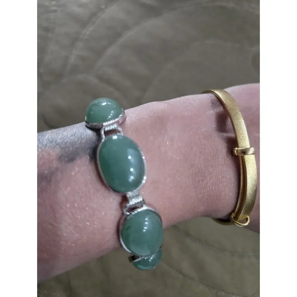 Lot 5 Boho gemstone Costume Stone beaded Bracelets Silvertone adjustable